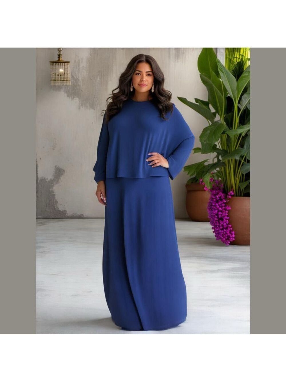 NWT VIRGINIA ROYAL BLUE CREPE CHIFFON OVERLAY LUXURY LINED MAXI DRESS SZ 24W